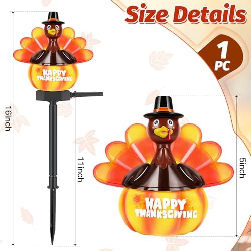 1 Pack Thanksgiving Decorations Outdoor Turkey Solar Lights, Hand Painted Fall Solar Stake Lights, Thanksgiving Turkey Decor for Garden Yard Lawn Pathway Walkway Driveway Patio Front Porch - Image 2