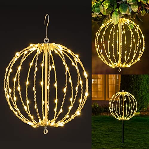 Hotelstar 96LED Foldable Light Sphere - 12IN Hanging, Pathway & Tree Light with Hook & Stake for Outdoor Garden, UL Listed, White Metal Frame, Warm White Light by SPIRITSTARCHRISTMASCENTER
