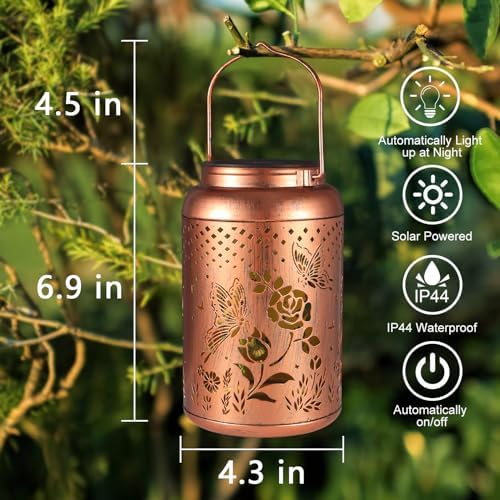 Rose Butterfly Decoration Solar Lanterns Outdoor Waterproof Garden Decor Gifts for Women Mon Grandma Metal Hanging Solar Lights for Outside LED Lanterns for Yard, Patio - Image 5