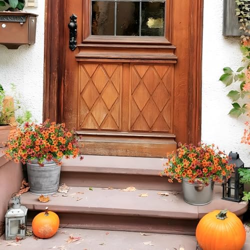 Homsunny Artificial Fall Flowers for Outdoor Planters Fake Mums Home Decor - Image 6