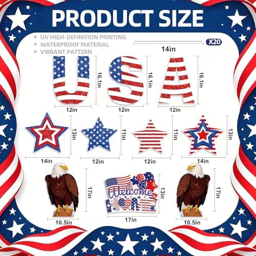 10Pcs 4th of July Yard Signs Outdoor Decorations, Patriotic Yard Signs with 20 Stakes, Red White Blue Stars and Stripes for Independence Day Memorial Day Garden Lawn Outdoor Decor - Image 2
