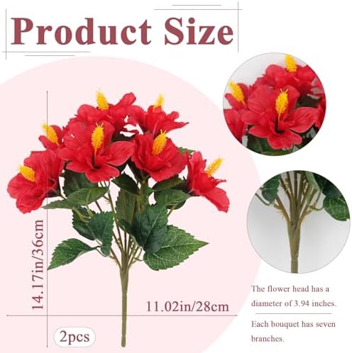 2 Pcs Artificial Hibiscus Flowers Red Fake Tropical Flowers - Image 2
