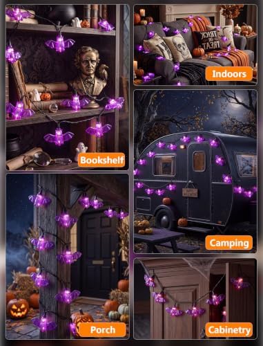 8.5Ft Outdoor Halloween String Lights with 10 Purple Bat Lights Plug in - Image 7