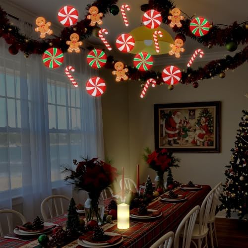 Baquler Christmas Flameless Candles Projector Indoor Candy Projector Light Holiday LED Candle Battery Operated Night Light with Remote Timer Gingerbread Peppermint Party Gift Room Home Decor - Image 4