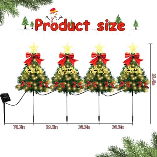 Christmas Tree Solar Pathway Lights Outdoor Decor, 4 Pack, Green - Image 2