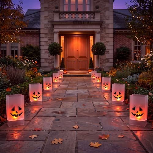 14.5Ft Halloween Pathway Lights with 7 Flickering Flame Pumpkin by Jasneniebo