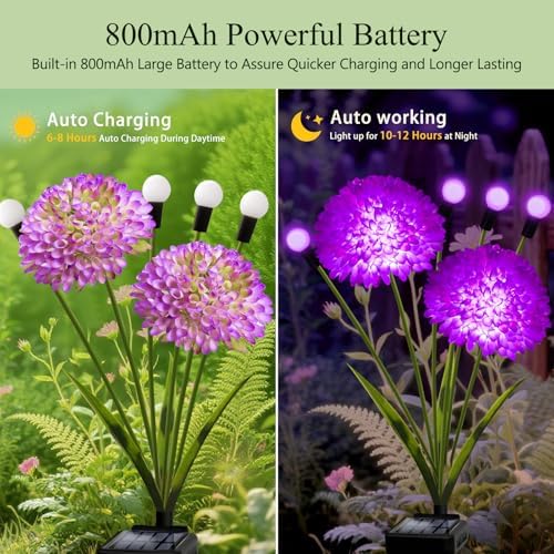 Solar Lights Outdoor Waterproof, 6 Pack Purple Solar Firefly Swaying Lights with Flowers, Flower Light Garden Decor for Halloween Christmas Outside Yard Patio, Gifts for Women Grandma - Image 4