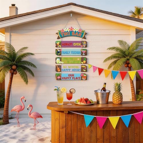 HOURIA Funny Tiki Bar Welcome Hanging Wood Sign,Tropical Hawaiian Luau Party Decorations(11.4"X21"),Funny Summer Tiki Bar Decor, Carnival Aloha Decoration for Outside Patio Backyard Beach - Image 4