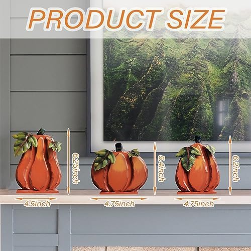 Wooden Pumpkin Sign Set of 3 Wood Rustic Autumn Tabletop Centerpiece - Image 2