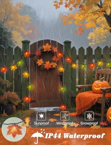 13.6FT Fall String Lights with 35 Maple Leaf LED Bulbs, Plug in - Image 3