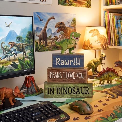 Lineshading 4 Pcs Dinosaur Table Decorations Wooden Dino Safari Party Decor - Image 5