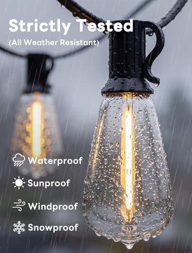 LED Outdoor String Lights 50FT Edison Lights with 27 ST38 Shatterproof Bulbs, Outside Hanging Lights Waterproof for Patio, Porch, Deck, Garden, Balcony, 2700K Warm White, Dimmable - Image 5