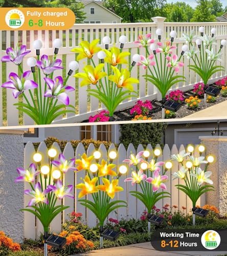 EDOF Solar Lights 4 Packs Solar Lily Flowers Firefly Lights Outdoor Decor - Image 6