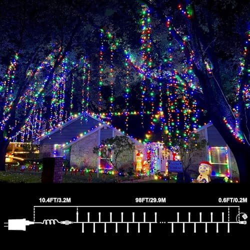 99ft Christmas Decorative Mini Lights, 300 LED Transparent Wire Fairy Starry String Light Plug in, 16Lighting Modes for Indoor Outdoor Xmas Tree Wedding Party Decoration (White and Multicolor) - Image 4