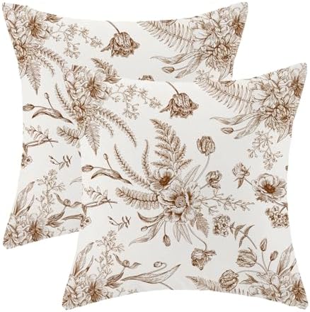 CXMEIFLY Spring Floral Leaves Pillow Covers 16 x 16 Inch Set of 2 for Chinoiserie Flowers Decor Throw Pillows Brown and White Seasonal Plant Outdoor Decorative Cushion Cases for Couch Bed Decorations by CXMEIFLY