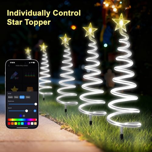 Ryhpez Christmas Pathway Lights Outdoor, 8 Pack Smart Spiral Christmas Tree Lights with APP & Remote Control, Waterproof Walkway Landscape RGB Color Changing Lights for Yard Garden Xmas Decor 2FT - Image 3