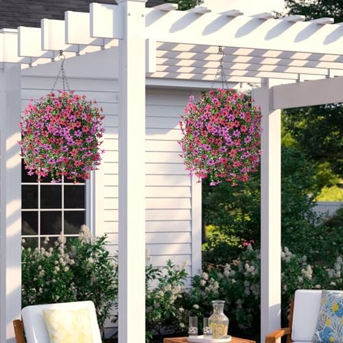 Artificial Faux Hanging Flowers Plants Basket for Outdoor Spring Home Decor - Image 4