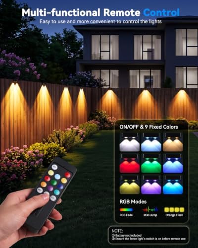 Fence Lights Solar Powered with Remote 6 Pack, 60 Lumen 9 Fixed Colors - Image 2