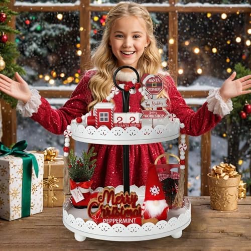 Christmas Decorations for Home Office 8 PCS Tiered Tray Decor Set - Image 7