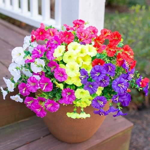 Artificial Flowers Fake Plants for Outdoors Decoration, 12 Bundles Silk Morning Glory with Eucalyptus Realistic UV Resistant Faux Flowers for Outside Planter Porch Yard Patio Garden Home Indoor, Mix - Image 4