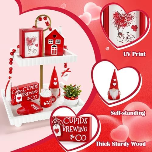 Valentine's Day Decorations for Home Office 8 PCS Tiered Tray Decor Set - Image 3