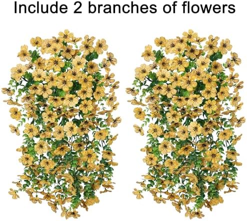 INSPRING Artificial Flowers Fall Faux Outdoor Outside Plants, 2 PCS Fake Silk UV Resistant Look Real Yellow Daisy Trailing Vines for Front Door Porch Planter Urn Patio Balcony Decoration - Image 2