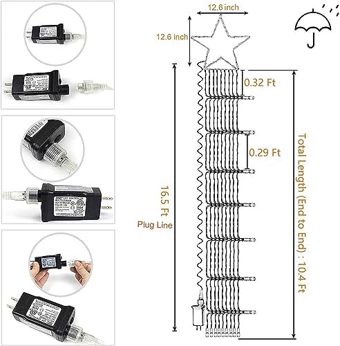 Christmas Decoration Lights, Outdoor Christmas String Lights 320 LED 11.5Ft Waterfall Tree Light with Big Star Topper Waterproof 8 Light Modes for Xmas New Year Holiday Yard Outdoor Indoor Decor - Image 4
