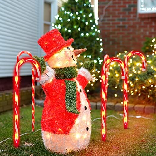 LAMPHOME 12 Pack 16.5" Christmas Candy Cane Pathway Markers, Xmas Pathway Lights Outdoor with 70 Warm White Lights for Walkway Garden Lawn Holiday Decorations - Image 2