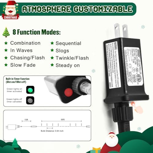 JMEXSUSS 200 LED Halloween Lights Outdoor, 66ft Green String Lights Plug in - Image 6