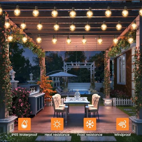 OHLUX 35FT Solar String Lights Outdoor, Waterproof Solar Patio Lights with Remote, 17 Shatterproof LED Filament G40 Globe Bulbs, 2200K Soft White, Dimmable Outside Hanging Light for Backyard Deck - Image 6