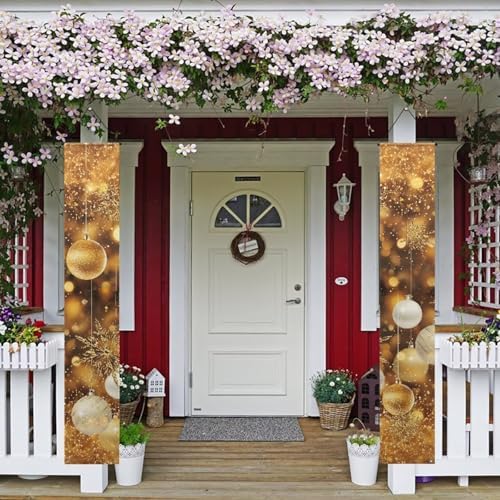 Gold Christmas Decorations Door Banners for Front Door Holiday New Year Christmas Door Hanging Porch Signs Outdoor Hanging for Home Indoor Xmas Decor Wall 2 Pack - Image 2
