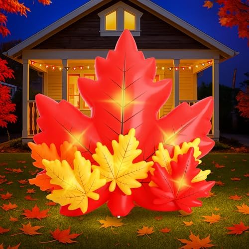 Leyndo Maple Leaf Inflatable with LED Lights 6 Ft Fall Inflatables Outdoor Decoration Thanksgiving Blow up Decoration for Autumn Leaf Theme Yard Garden Lawn Holiday Party Outdoor Decor by Leyndo