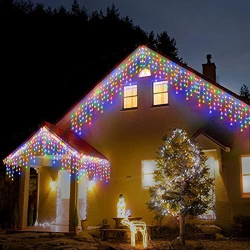 304 LED Solar Christmas Lights, Multicolored Outdoor Icicle Lights, 8 Modes Waterproof Solar Powered String Lights for Xmas Tree Patio Yard Garden Wedding Party House Eaves Roof Decorations - Image 6