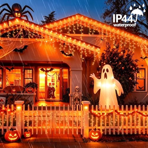 YEGUO 33ft 400 LED Orange Halloween Lights, Connetable Icicle Light Outdoor Waterproof, 8 Modes Christmas Lights Indoor Plug in for Thanksgiving House Patio Fall - Image 4