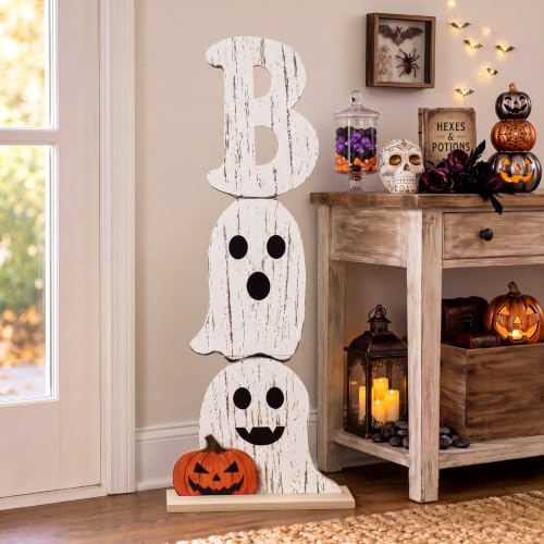 Pinkunn Halloween Boo Porch Sign Pumpkin Outdoor Ghost Sign for Front Porch - Image 6