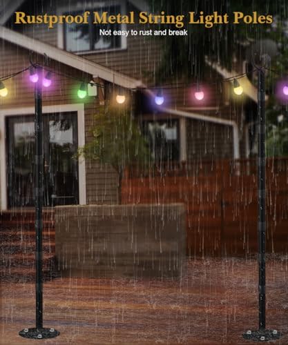 10Ft String Light Poles for Hard Surfaces, Outdoor Light Stand for Backyard, Garden & Patio Party Lighting, Heavy-Duty Metal Poles with Waterproof Finish, Rustproof & Adjustable - Image 3