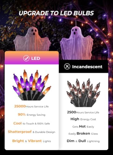 Orange and Purple LED Halloween Lights, 33 ft 100 LED Mini String Lights - Image 3