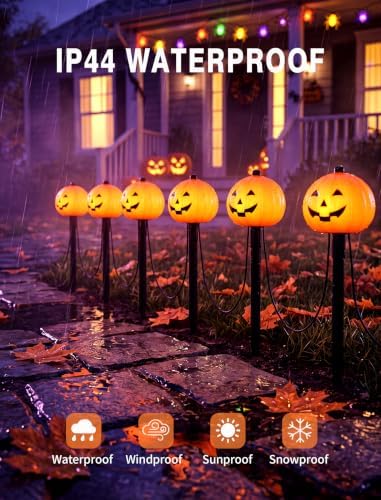 10.5FT Halloween Pathway Lights, 5PK LED Jack o Lantern Stake Lights - Image 5