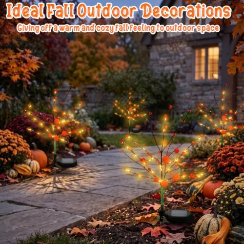 Copkim 2 Pcs Fall Pumpkin Solar Lights Waterproof Stake Lights Decorative Garden Firefly Outdoor Light for Lawn Trails Landscaped Yards Pathway Porches and Patio Decorations - Image 6
