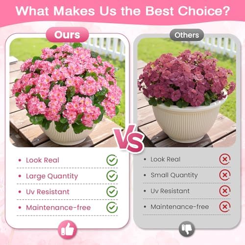 Alupssuc 16Pcs Artificial Geranium Flowers for Outdoors Decoration Silk Floral, UV Resistant Fake Plants, Faux Flower for Porch Garden Table Centerpieces Home Indoor Outside Spring Decor(16, Pink) - Image 3