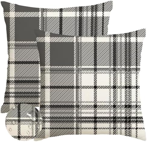 RABUSOFA Pillow Covers 18x18 Inch Indoor Outdoor Waterproof Set of 2 Buffalo Plaid Striped Holiday Decorative Cushion Cases for Home Patio Decor Decorations Couch Gray by RABUSOFA