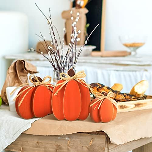 Ferraycle 3 Pcs Fall Pumpkin Decor, 3D Wooden Pumpkin Tabletop Decor - Image 5