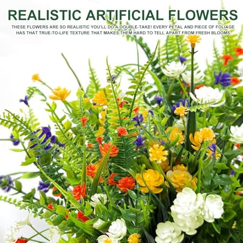 20 Bundles Artificial Flowers for Outdoors, Summer Spring Grass Camellia - Image 3