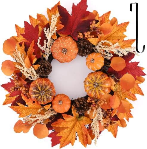 24 Inch Fall Wreaths Decorations Maples Autumn Wreath with Hanger by Nisoger