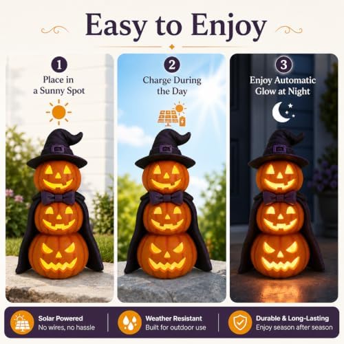 Solar Halloween Garden Statue Lighted Pumpkin Gnome Outdoor Decor - Image 6