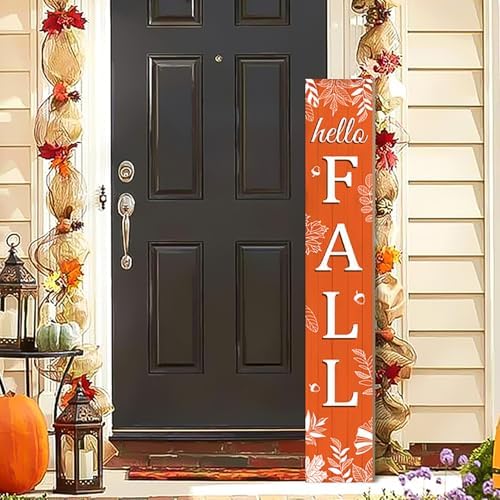 Hello Fall Porch Sign Autumn Leaves Wooden Welcome Sign Vertical Fall Hanging Signs For Standing Front Porch Decor Rustic Wall Decor Home Farmhouse Yard Door Fall Decorations 47.2"H by ANTPFAE