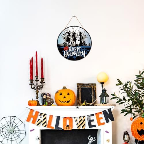 Halloween Door Decorations - 12" Witch Welcome Sign for Front Door, Pumpkin Wooden Hanger for Home Porch Indoor Outdoor Wall Decor -B09 - Image 4