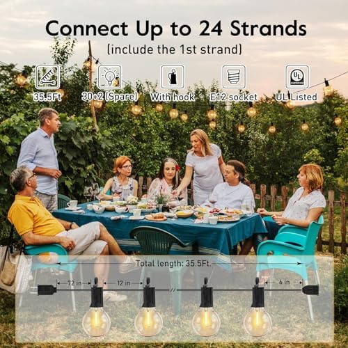 Brightown (2 Pack Outdoor String Lights - Globe Patio Lights 35 Ft with 30 G40 Shatterproof Bulbs, Waterproof Connectable Commercial Hanging Light for Backyard Bistro Porch Cafe Deck - Image 2