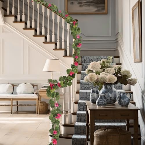 CISDUEO 2 Pcs Spring Summer Flower Garland Geranium Artificial Garland Outdoors Rose Red Geranium Artificial Flowers UV Resistant Hanging Basket Floral Garland for Porch Farmhouse Centerpiece Decor - Image 6