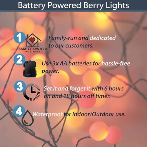 QBIS Battery Powered Halloween Lights, 40 Berry Lights, Orange Yellow Red - Image 3